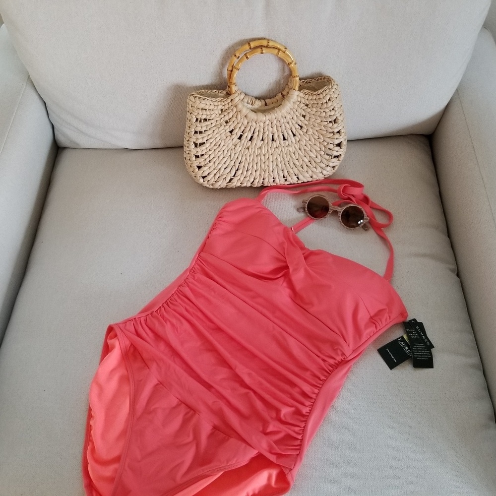Ralph Lauren Halter style  coral full swimsuit